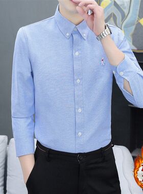 加绒衬衫男长袖冬季加厚发热衣商务F正装牛津纺纯色休闲寸衫上衣