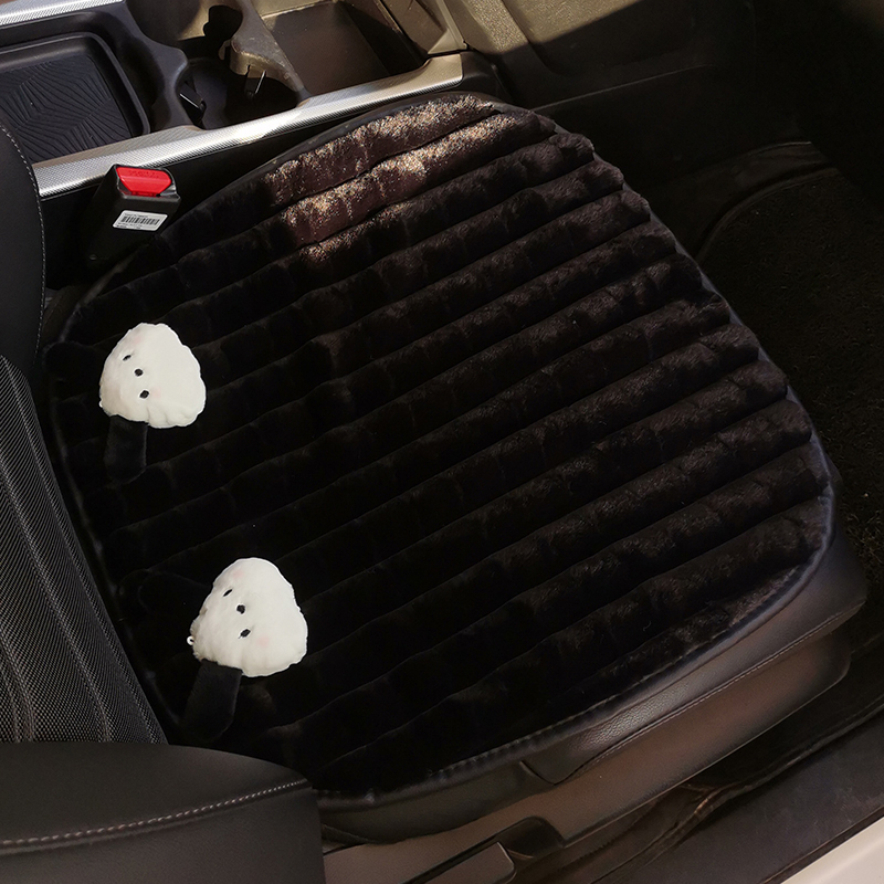 黑色汽车坐垫冬季短毛绒单片可爱卡通保暖后排三件套车座垫女神款