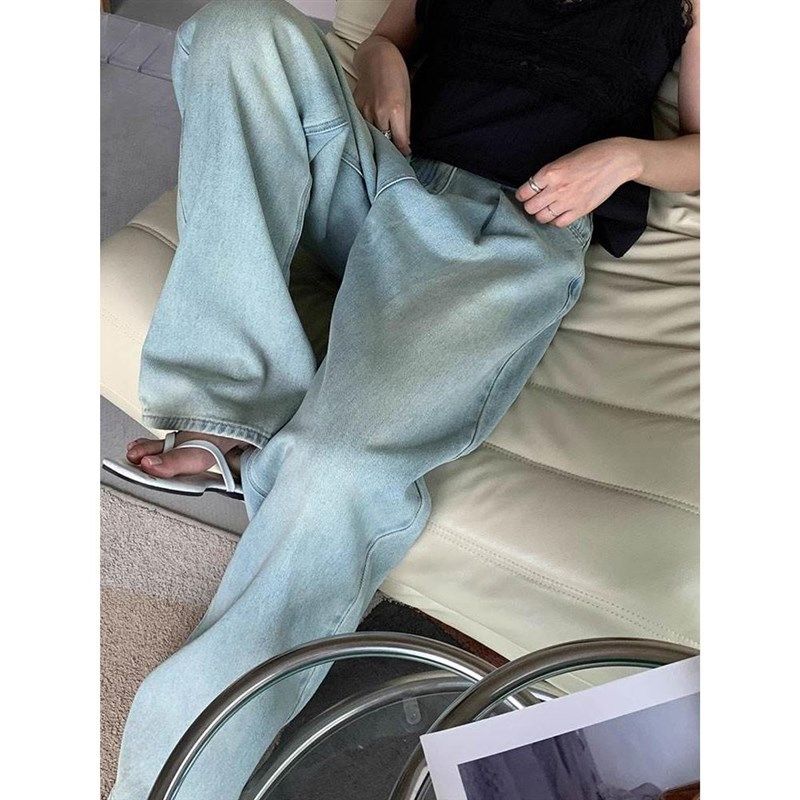 孕妇裤浅蓝色牛仔阔n腿裤春秋外穿百搭长裤潮妈宽松休闲托腹拖地