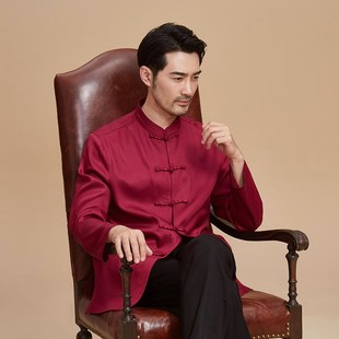 中国风立领盘扣休S闲爸爸装 唐装 衬衫 男中老年春秋季 刺绣上衣 长袖