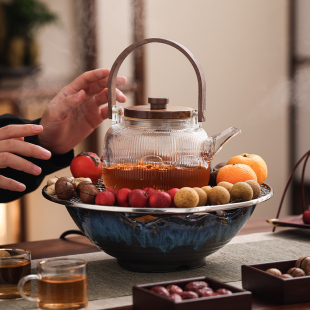 围炉煮茶挂钩烤鸭炉家q用室内黑晶炉煮茶器罐罐茶玻璃壶蒸煮茶壶