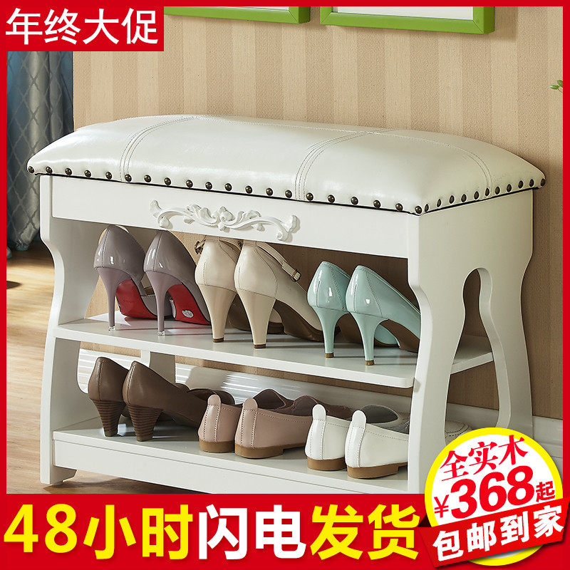 多功能全实木换鞋凳家用皮艺收纳凳子沙发凳简约原木穿鞋凳白色