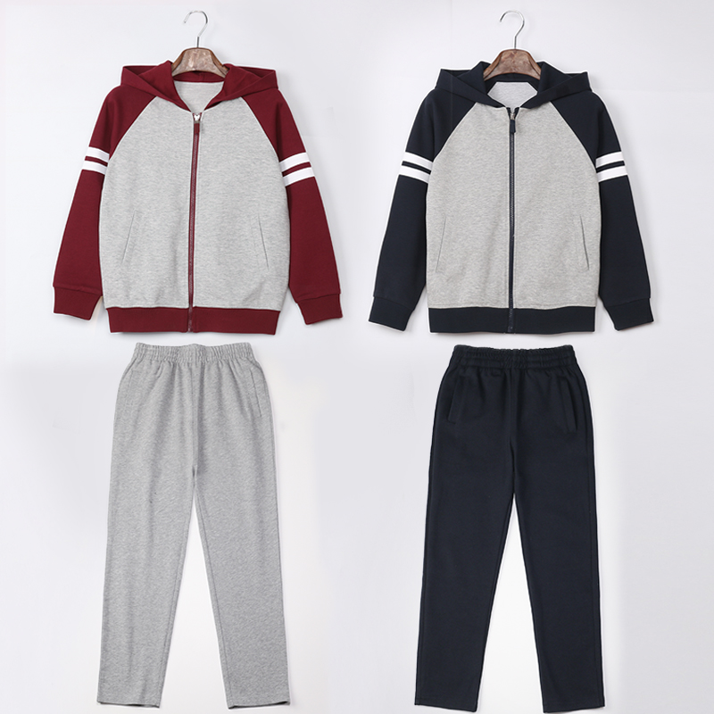 学生春秋棒球服棉 男童女童儿童枣红藏青灰色连帽运动套装15Y060