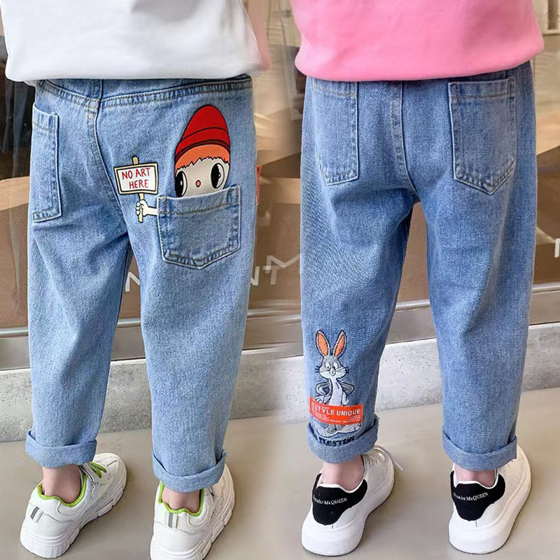 男女童牛仔裤新款春秋儿童裤子3-10岁中小孩宽松宝宝休闲长裤洋气