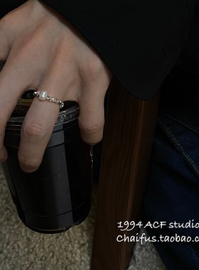 柴夫工作室/J394 冷淡风几何碎银子珍珠戒指简约高级感闭口指环