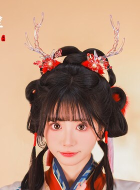 汉服发饰红色新年龙角头饰古风发夹龙年古装配饰可爱对夹女款冬季