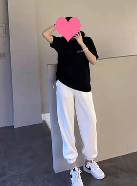 孕妇裤春秋新款外穿白色加长卫裤宽松休闲运动裤显瘦大码纯棉长裤