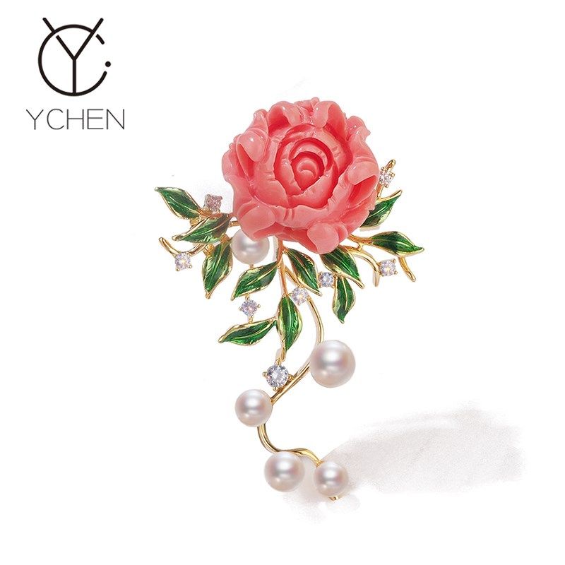 文艺高档淡水珍珠玫瑰花胸针女中式古典西装旗袍配饰教师节礼物
