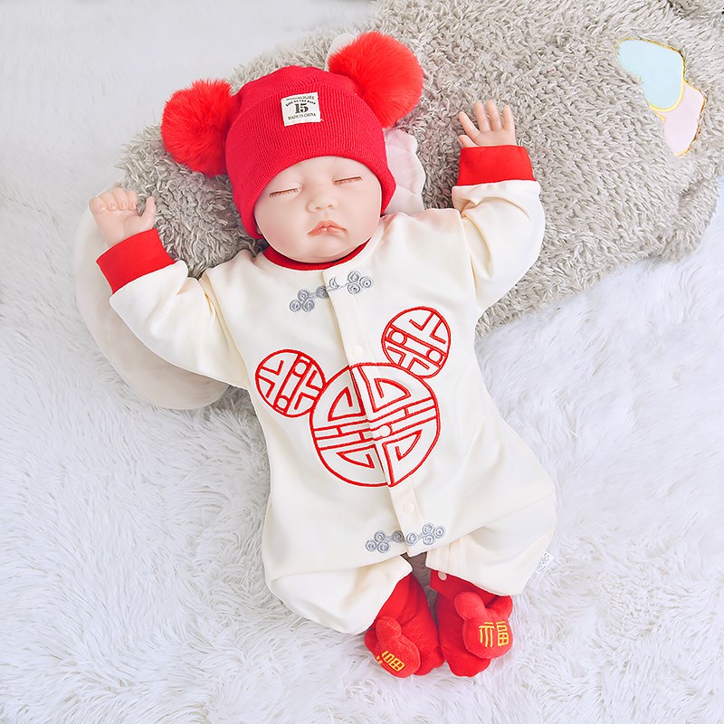 男女宝宝秋冬季喜庆年服婴儿加绒连体衣吉祥拜年服兔年中国风衣服