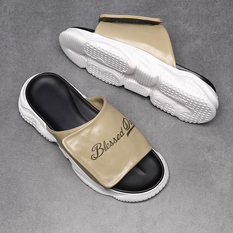 户外拖鞋男款新款夏季新款厚底一字拖鞋外穿沙滩鞋防滑面包皮凉拖