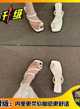 凉拖鞋女外穿20系24新款时尚小跟拖鞋韩夏套跟趾方配裙03451子罗