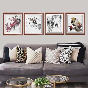国画中国风客厅装 纯手绘梅兰竹菊水墨画中式 饰画壁画餐.厅墙画挂