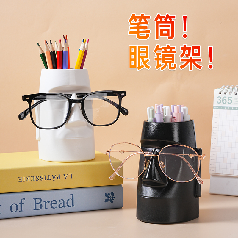 创意神秘摩艾石像笔筒复活岛石像搪胶工艺品桌面眼镜架收纳礼物in