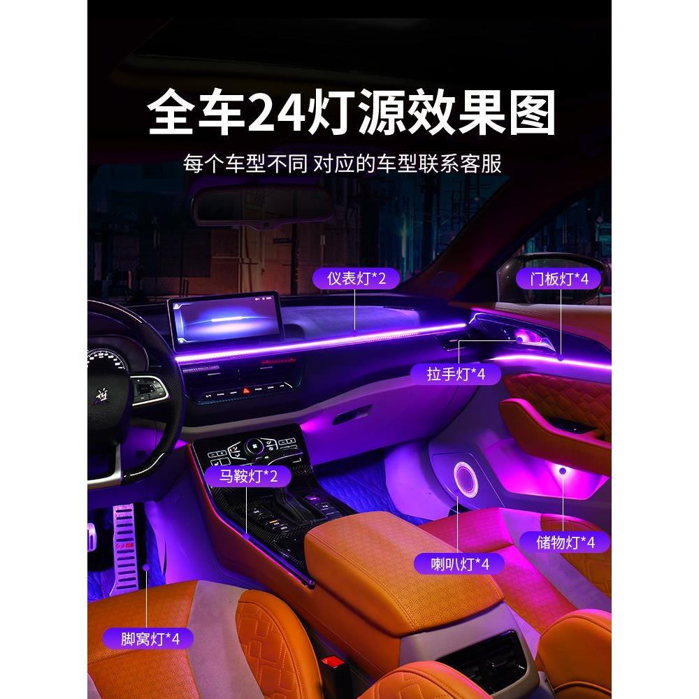 汽车氛围灯64色幻彩流光免穿线隐形高端定制亚克力车内改装气氛灯