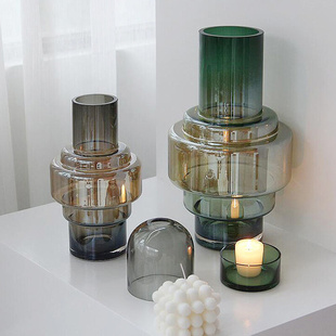 装 现代简约家居客厅装 欧式 饰花瓶摆件 饰花瓶 插花渐变色玻璃花瓶