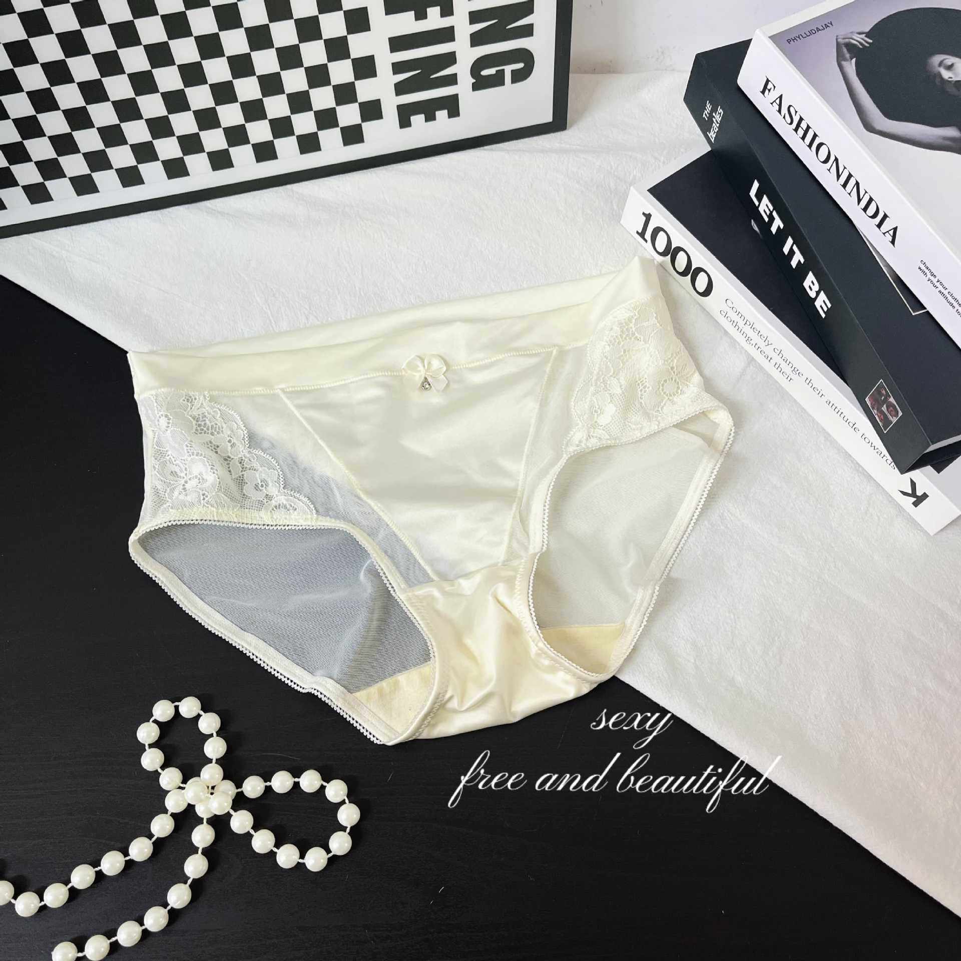 G-5388缎面丝绸感蝴蝶结水钻蕾丝云感网纱柔软透气舒适感女士内裤,女士内衣/男士内衣/家居服,女三角裤,淘宝优惠券,粉丝福利购,淘宝优惠卷