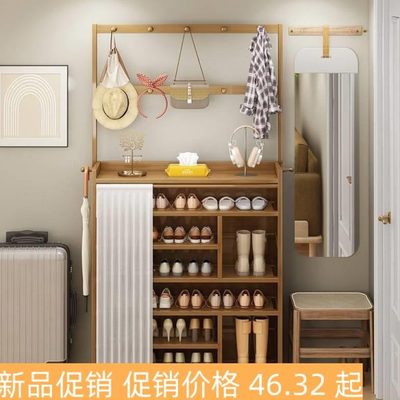 进门鞋柜挂衣架架实木鞋带多层家用门口衣好看帽帽鞋架子一体室内