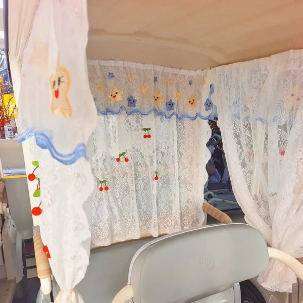 防晒公主风内饰魔术贴帘遮阳帘窗帘三轮电动车纱帘改造电动三轮车