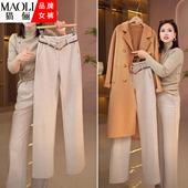 2025新款 裤 女休闲裤 加绒裤 加厚羊毛阔腿裤 西装 秋冬季 子高腰直筒裤