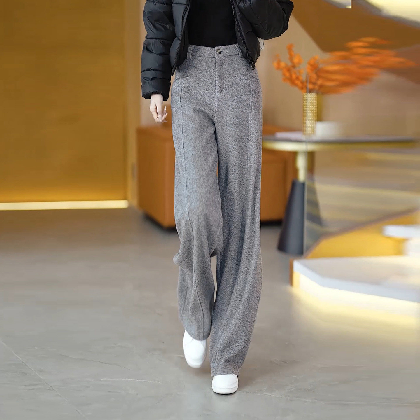 猫俪高级灰羊毛呢阔腿裤女2026加绒高腰直筒弯刀裤垂感显瘦休闲裤,女装/女士精品,休闲裤,淘宝优惠券,粉丝福利购,淘宝优惠卷