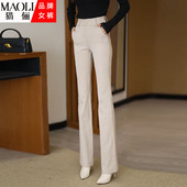 女2025秋冬新款 加绒加厚西装 裤 猫俪毛呢微喇裤 高腰垂感休闲喇叭裤