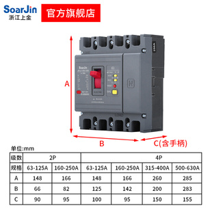 225A 200A 125A 漏电保护器三相四线380v空气开关漏保断路器100A