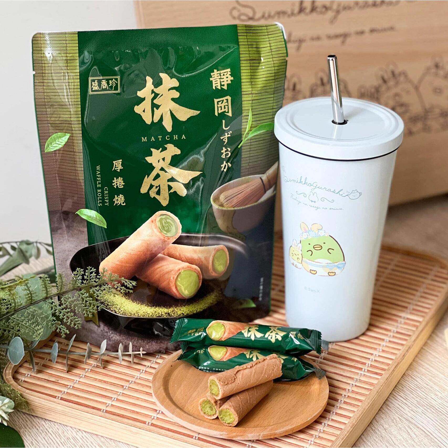 台湾711盛香珍静冈抹茶厚卷烧夹心饼干浓厚法国酥日式零食茶点