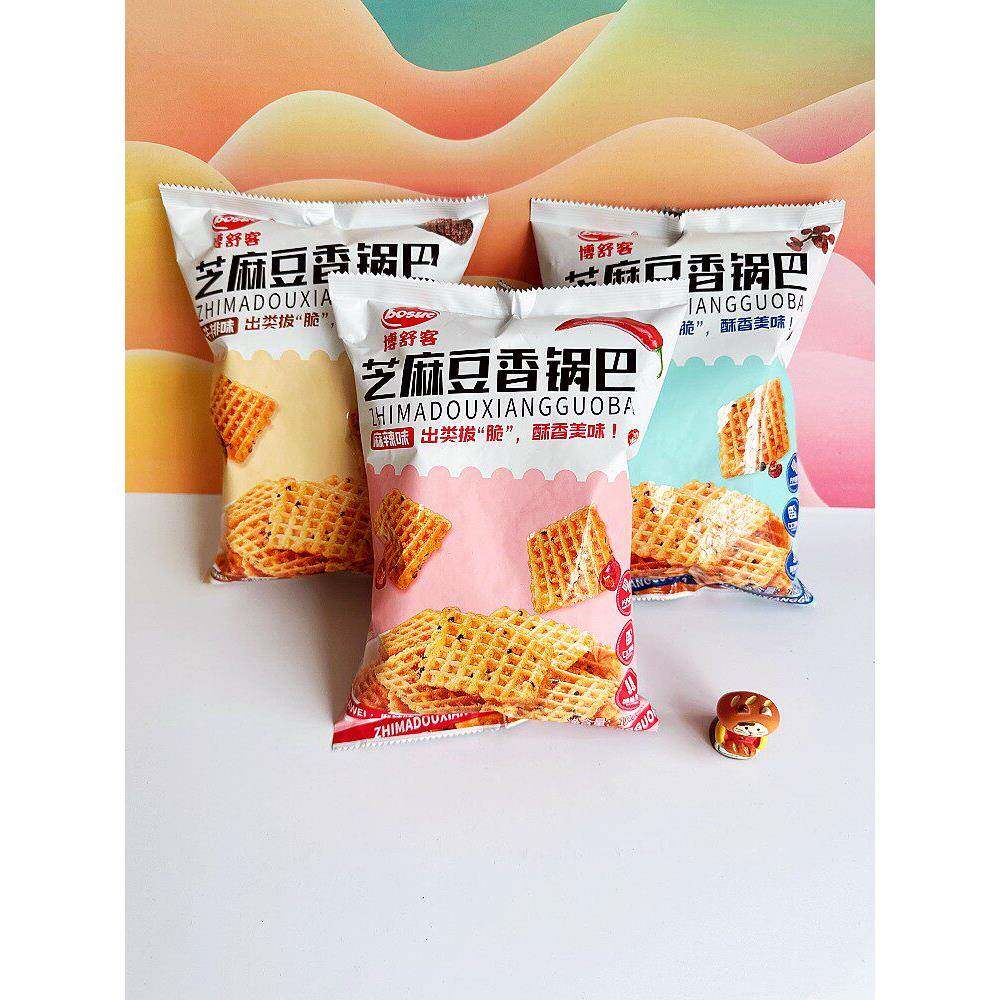 博舒客芝麻豆香锅巴180g*零食牛排麻辣椒香大米锅巴麻辣椒香休闲
