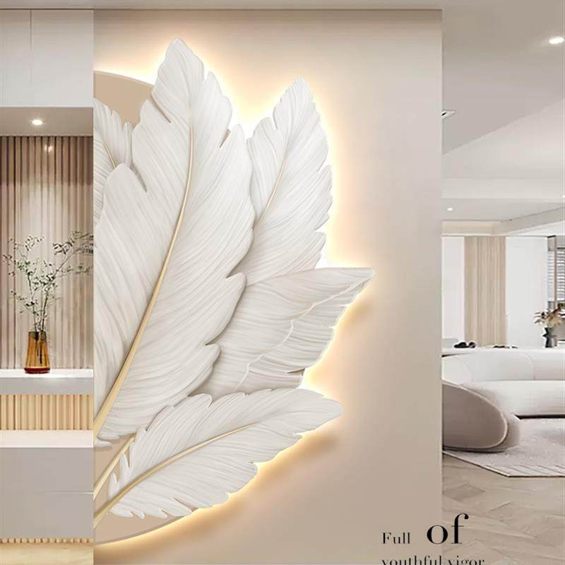 奶油风玄关装饰画壁灯现代轻奢高档羽毛客厅壁画走廊过道发光挂画,家居饰品,现代装饰画,淘宝优惠券,粉丝福利购,淘宝优惠卷