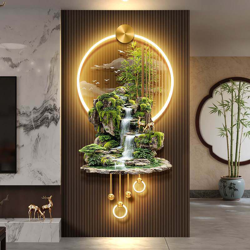 富贵竹子客厅电视机格栅装饰挂件新中式流水生财玄关背景墙壁画灯