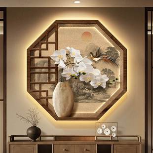 宋代美学花鸟玄关装饰画山水茶室假窗户挂画日出东方入户门壁画灯