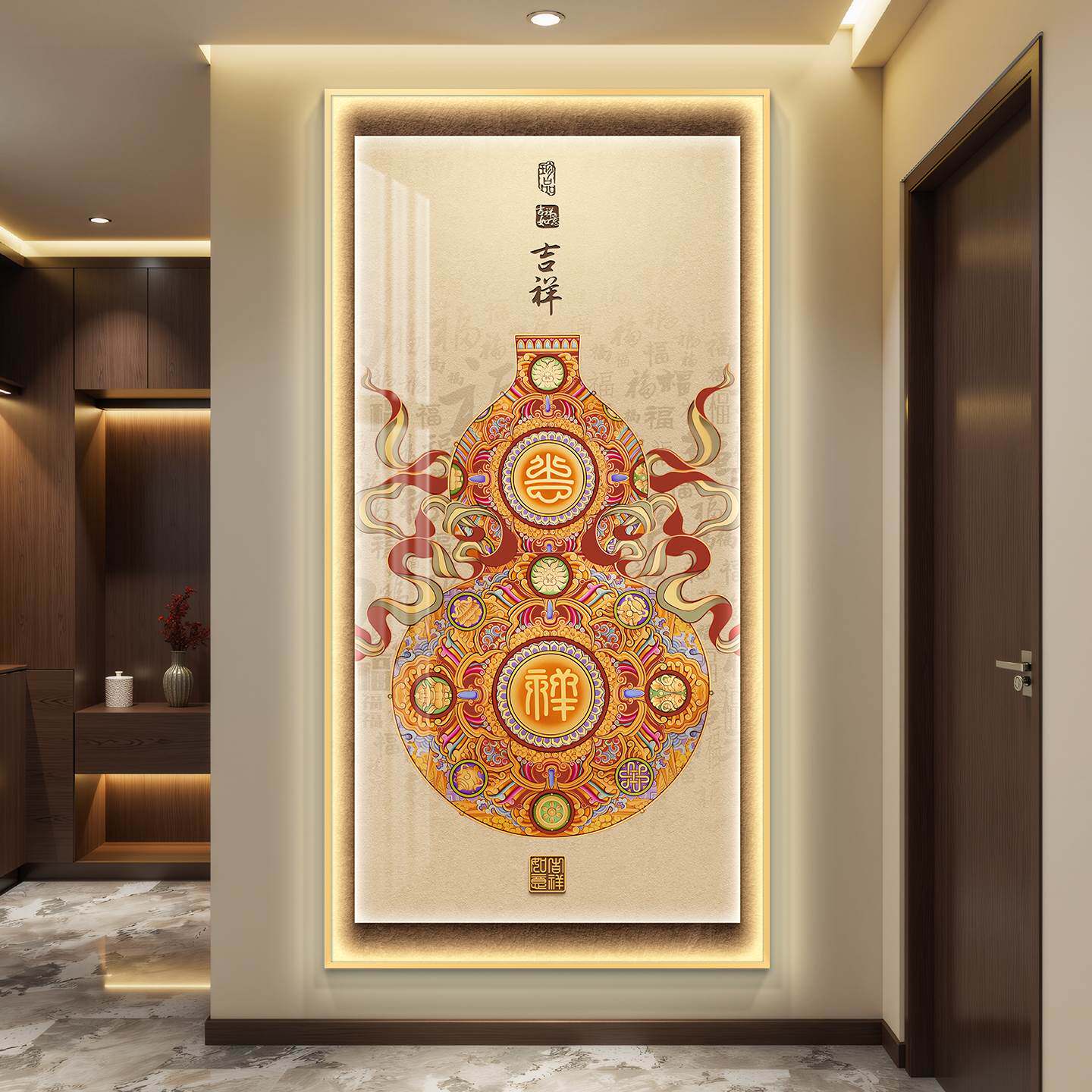 葫芦轻奢led带灯入户玄关装饰画走廊过道挂画壁画简约现代高级感