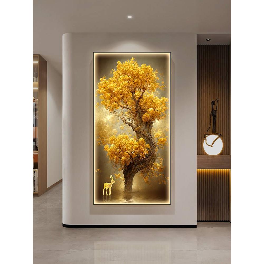 发财树入门玄关装饰画高端走廊过道大气好寓意挂画现代简约新壁画图片