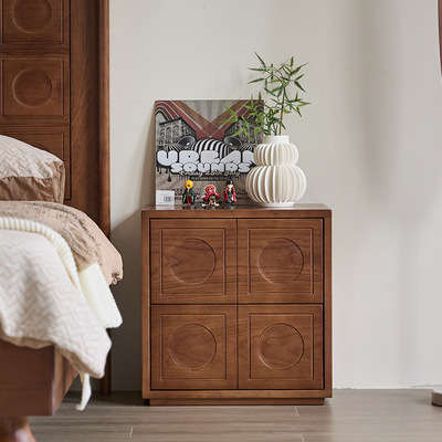 法式樱桃木中古风主卧室小户型床头柜收纳北欧黑胡桃木简约组合柜