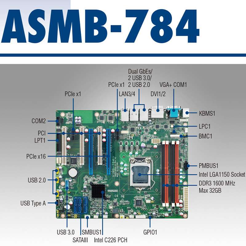 研华上架式工控机IPC-510/ASMB-784G2主板支持4代CPUi3/i5/i7