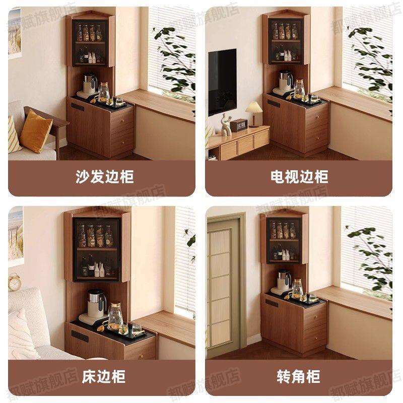 实木转角置物架床头沙发三角边柜客厅卧室拐角收纳储物墙角侧边柜