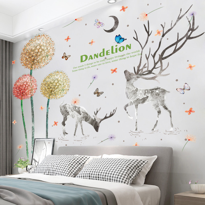 自粘墙贴纸贴画蒲公英麋鹿创意个性客厅卧室沙发背景墙面墙壁装饰,家居饰品,软装墙贴,淘宝优惠券,粉丝福利购,淘宝优惠卷