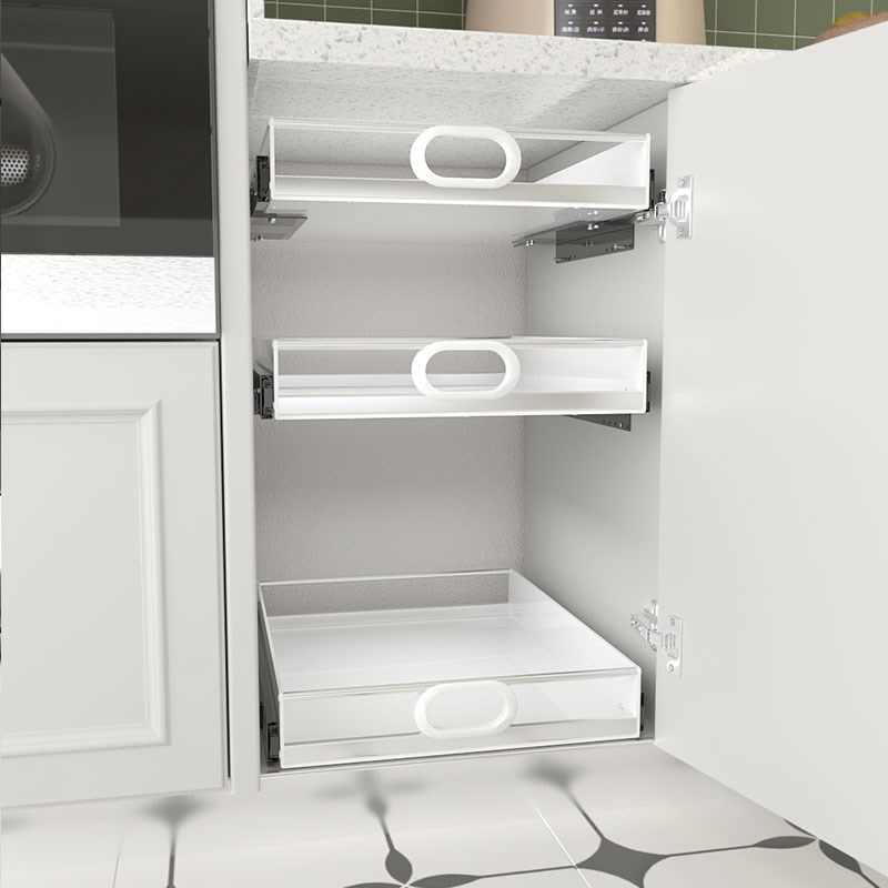 新款侧装轨道抽屉自制超深柜改造拉篮橱柜J收纳盒不锈钢PP塑料托