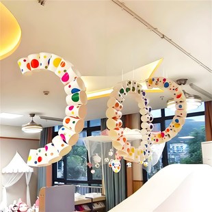 幼儿园彩色波点纸杯空中吊饰区域隔断美工区墙面挂饰圆形贴纸布置