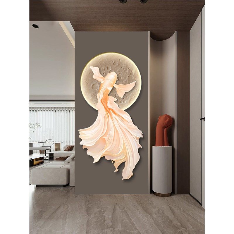 2025新款玄关装饰画富贵鱼客厅走廊过道竖版挂画吉祥锦鲤LED灯画,家居饰品,现代装饰画,淘宝优惠券,粉丝福利购,淘宝优惠卷