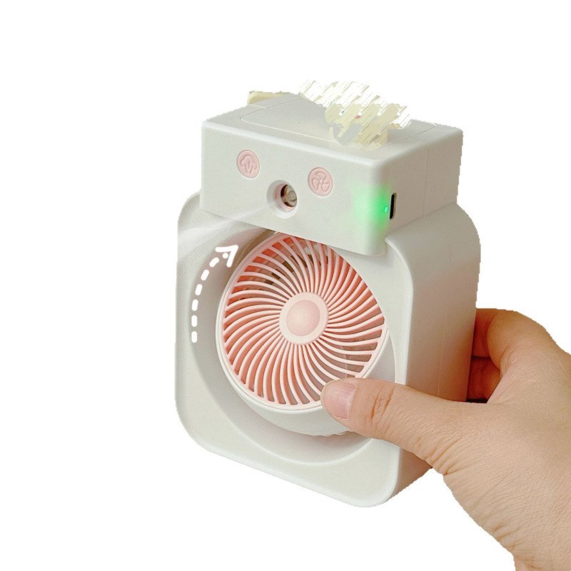 可爱卡通便d携加湿器桌面风扇迷你小风扇USB充电喷雾制冷小空调