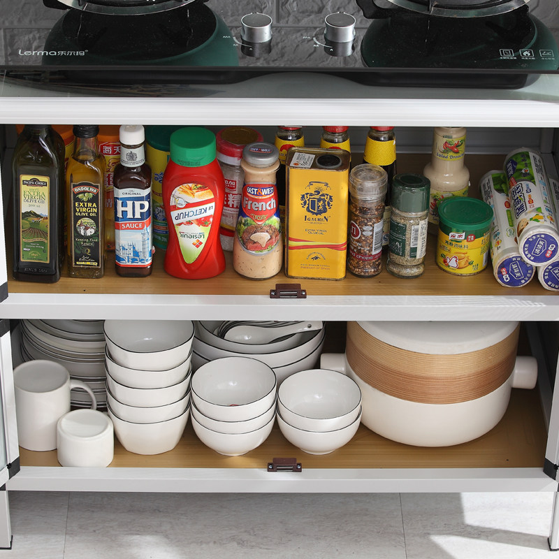 不锈钢碗柜铝合金收纳柜子厨房柜子灶台柜橱柜一体简易家用餐边柜