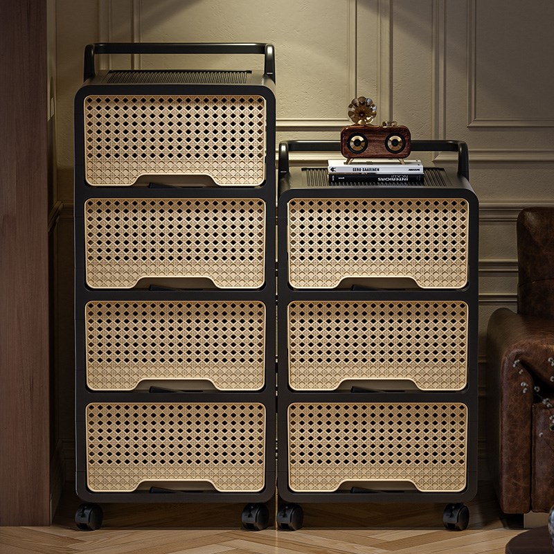 中古风收纳柜免安装抽屉式零食收纳小推车客厅置物架可移动储物柜