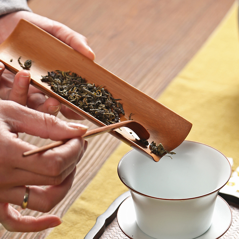 竹制茶道三件套装 茶针茶勺茶则赏茶盒 手造赏茶荷茶具六君子套件