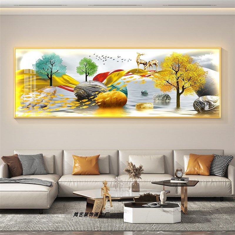 轻奢led带灯客厅装饰画沙发背景墙挂画壁画简约现代高级感山水画