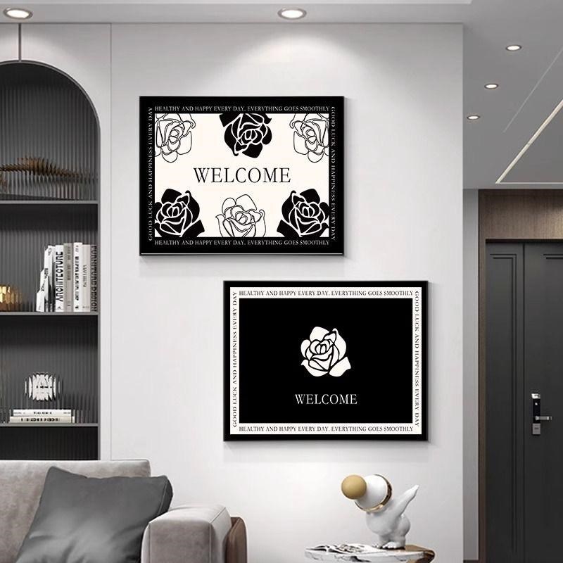 现代轻奢电表箱装饰画黑白u玫瑰免打孔客厅配电箱电源开关遮挡挂