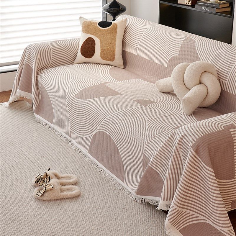 整张全棉麻粗布防猫抓通用沙发盖布巾罩套颗粒防滑牢固多用途垫毯