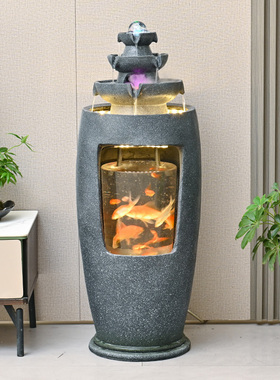 高山流水摆件循环水客厅招财鱼缸简约现代家庭落地喷泉水景风水轮