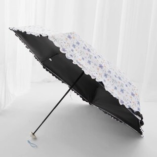 小巧便携雨伞五折手动碎花太阳伞黑胶遮阳防晒防紫外线女晴雨两用