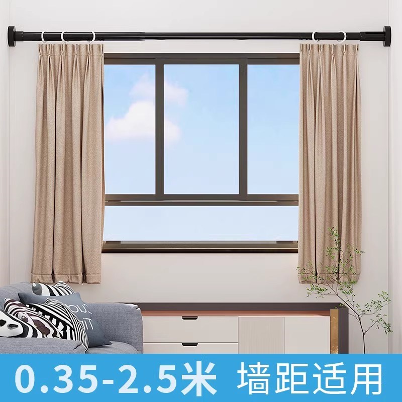 家用不锈钢免打孔k阳台晾衣杆可伸缩杆挂衣架窗帘挂杆门帘衣柜撑